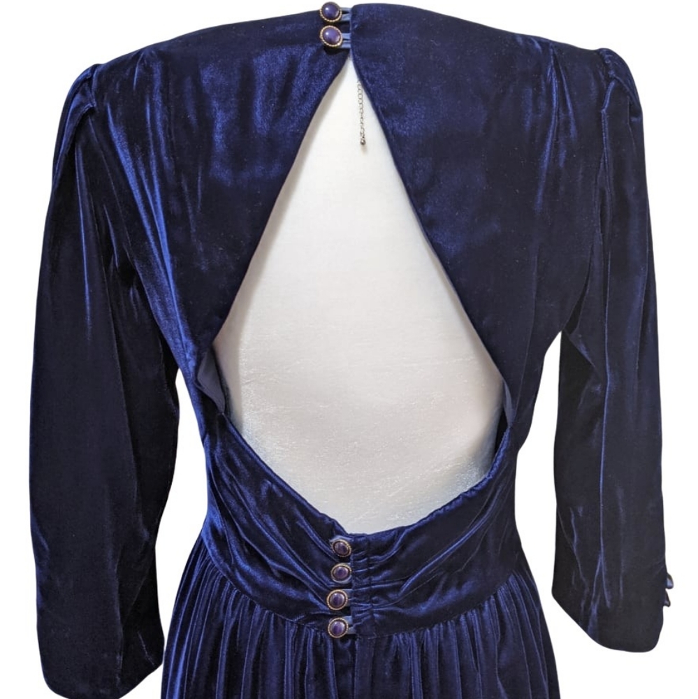 Lanz Vintage Backless Cut Out Blue Velvet Dress